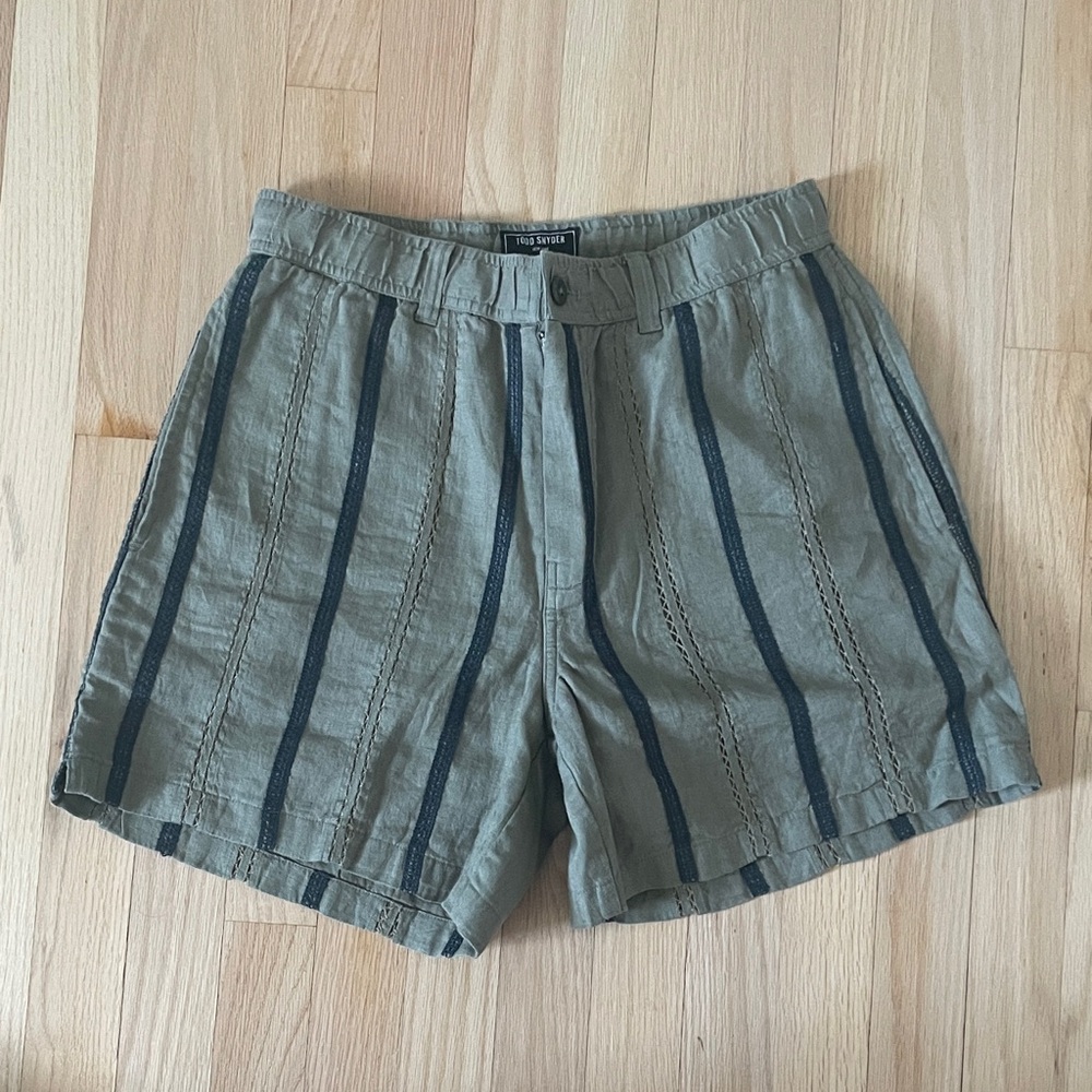 Todd Snyder Men's Linen Montauk Short — Olive Stripe & Khaki - New with Tags! - Picture 5 of 7